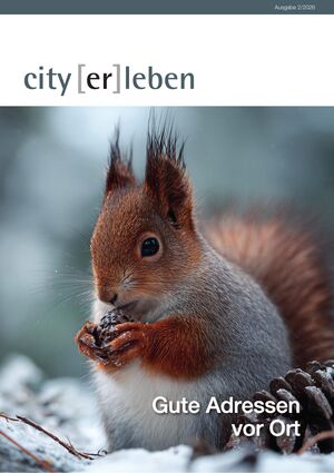 Umschlag city [er]leben, Ausgabe 2/2026: ein Eichhörnchen im Schnee