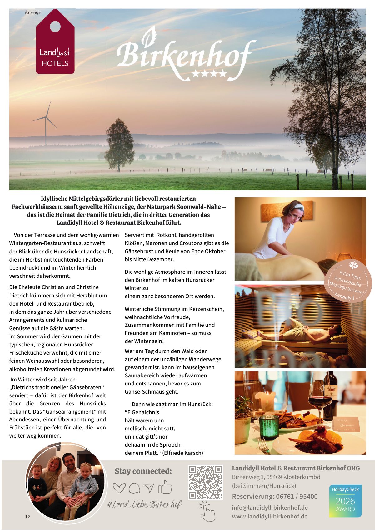 Seite 12 im Heft city [er]leben: Anzeige Landidyll Hotel & Restaurant Birkenhof – Urlaub im Hunsrück – und im Winter „Dietrichs traditioneller Gänsebraten“.