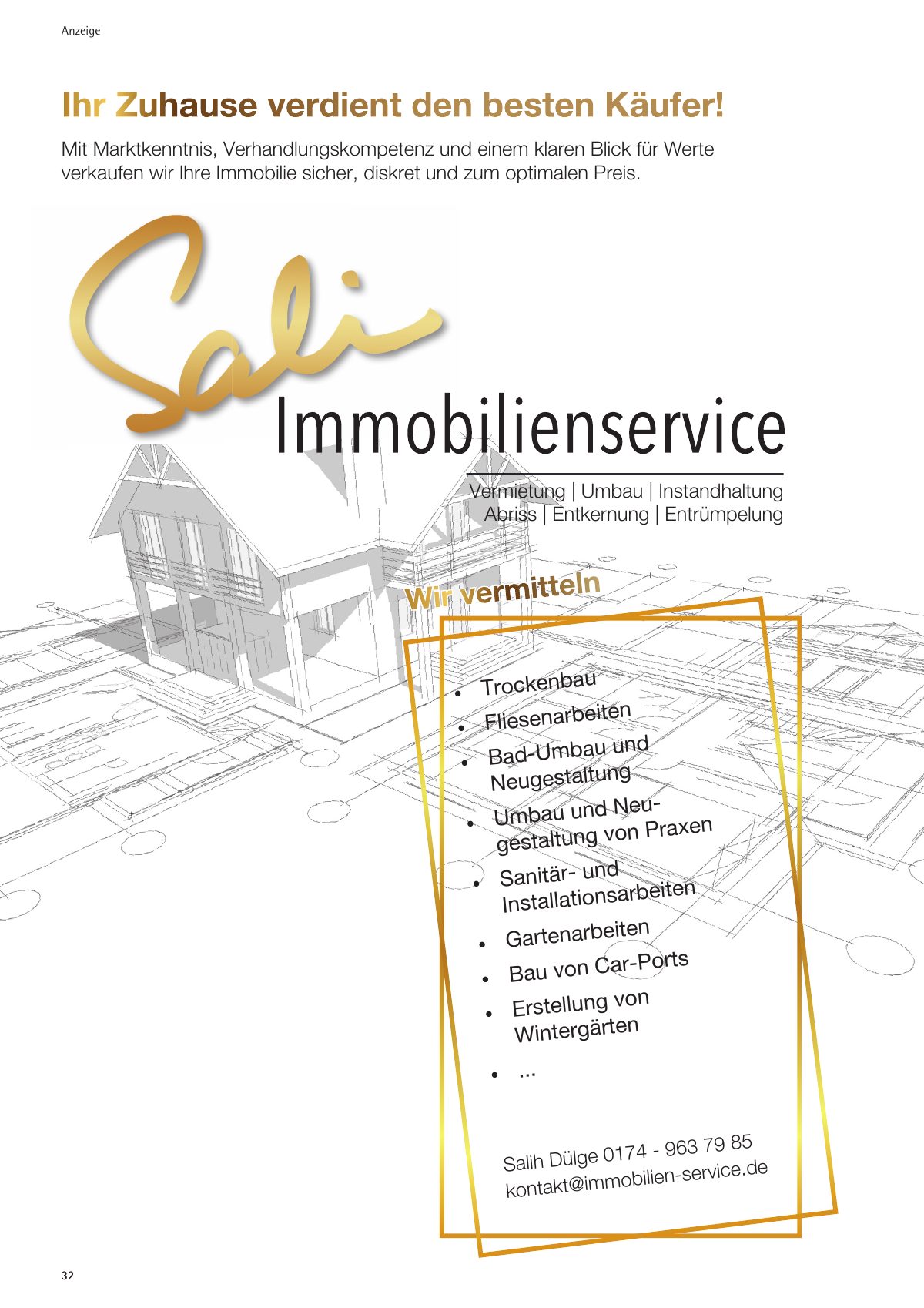 Seite 32 im Heft city [er]leben: Anzeige Sali Immobilienservice – Alles aus einer Hand: Vermietung, Umbau, Instandhaltung, Abriss, Entkernung, Entrümpelung.