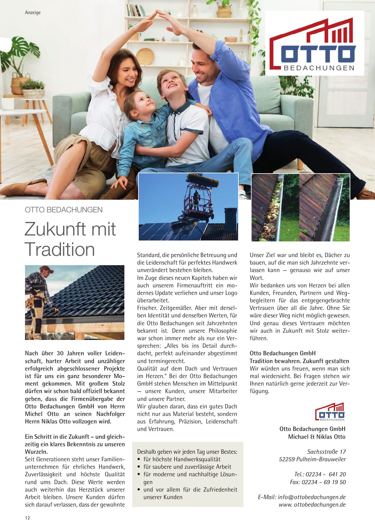 Seite 12 im Heft königsdorf [er]leben: Anzeige Otto Bedachungen GmbH – Qualität auf dem Dach und Vertrauen im Herzen.