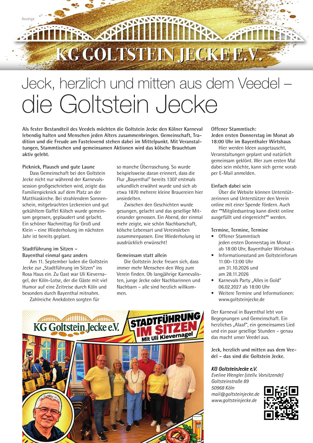 Seite 26 im Heft südstadt [er]leben: Anzeige KG Goltstein Jecke e.V. – Jeck, herzlich und mitten aus dem Veedel – die Goltstein Jecke.