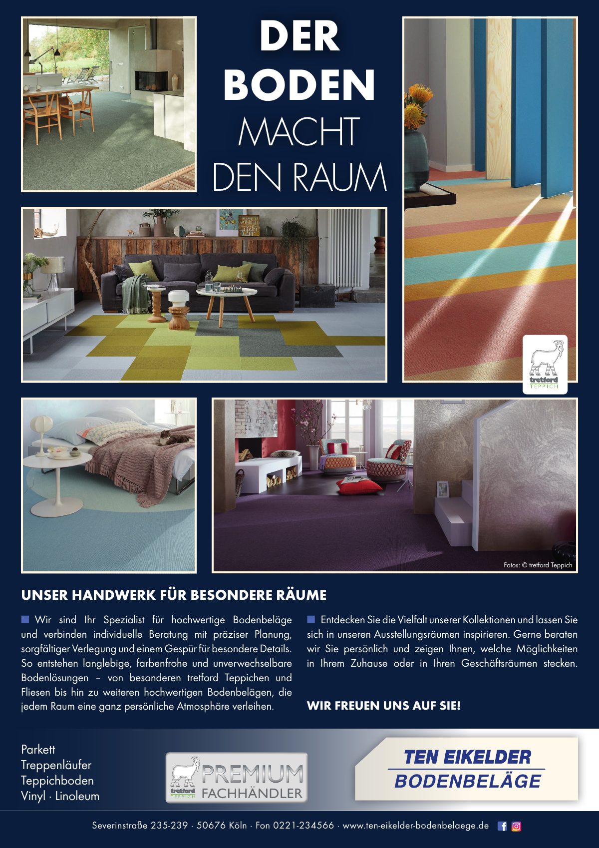 Seite 32 im Heft südstadt [er]leben: Anzeige Ten Eikelder Bodenbeläge GmbH – Der Boden macht den Raum – unser Handwerk für besondere Räume.