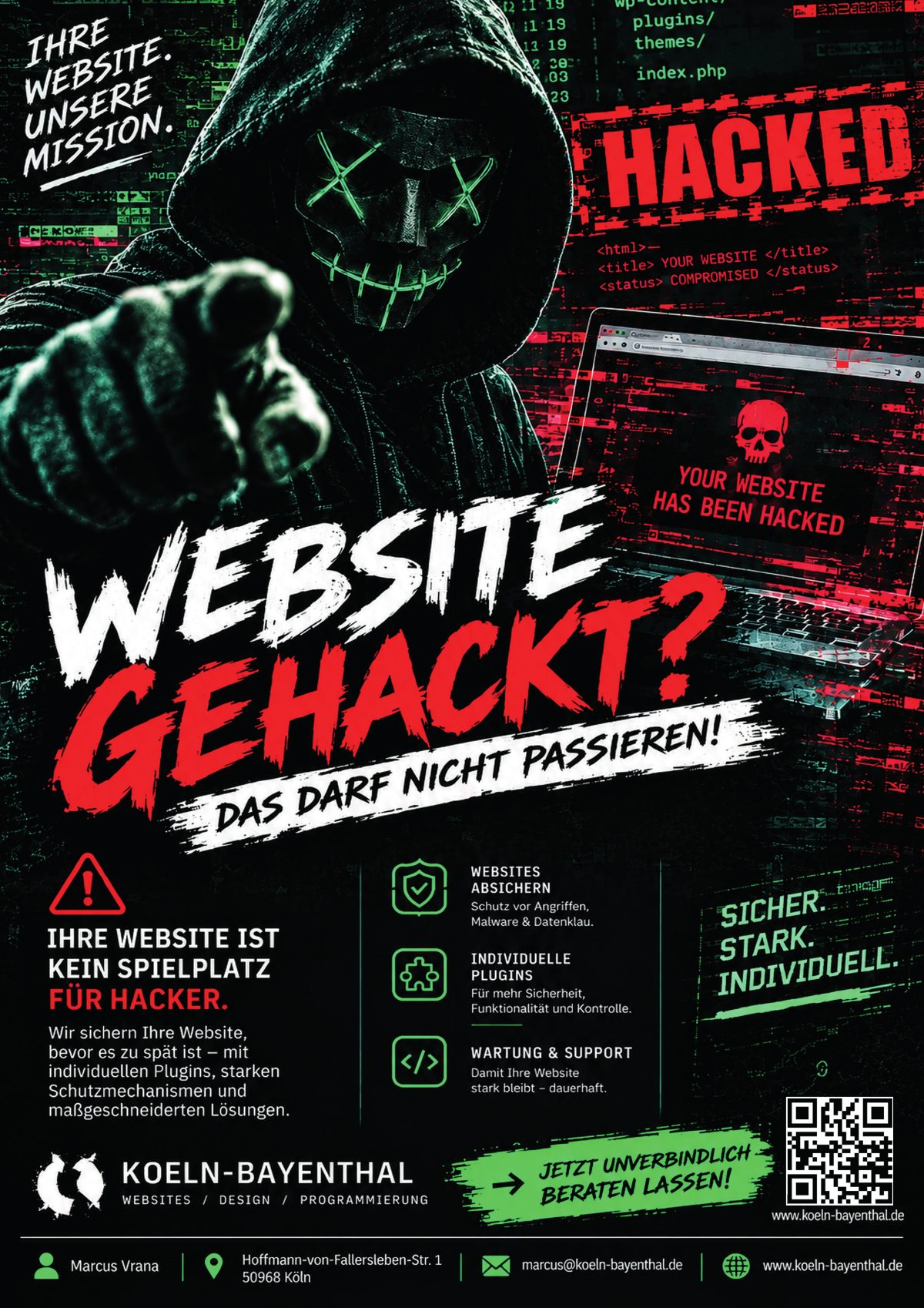 Seite 36 im Heft südstadt [er]leben: Anzeige KOELN-BAYENTHAL – Websites / Design / Programmierung – Ihre Website. Unsere Mission. – Sicher. Stark. Individuell.